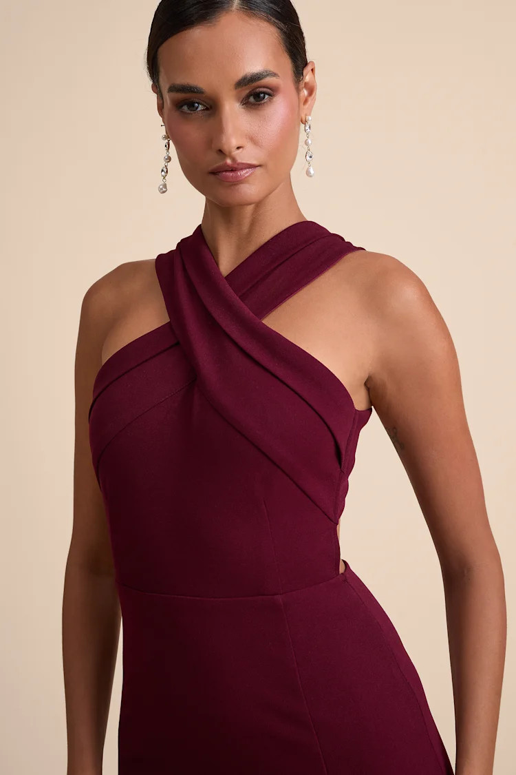 Head to Cocktail Hour Burgundy Halter Neck Maxi Dress | Lulus