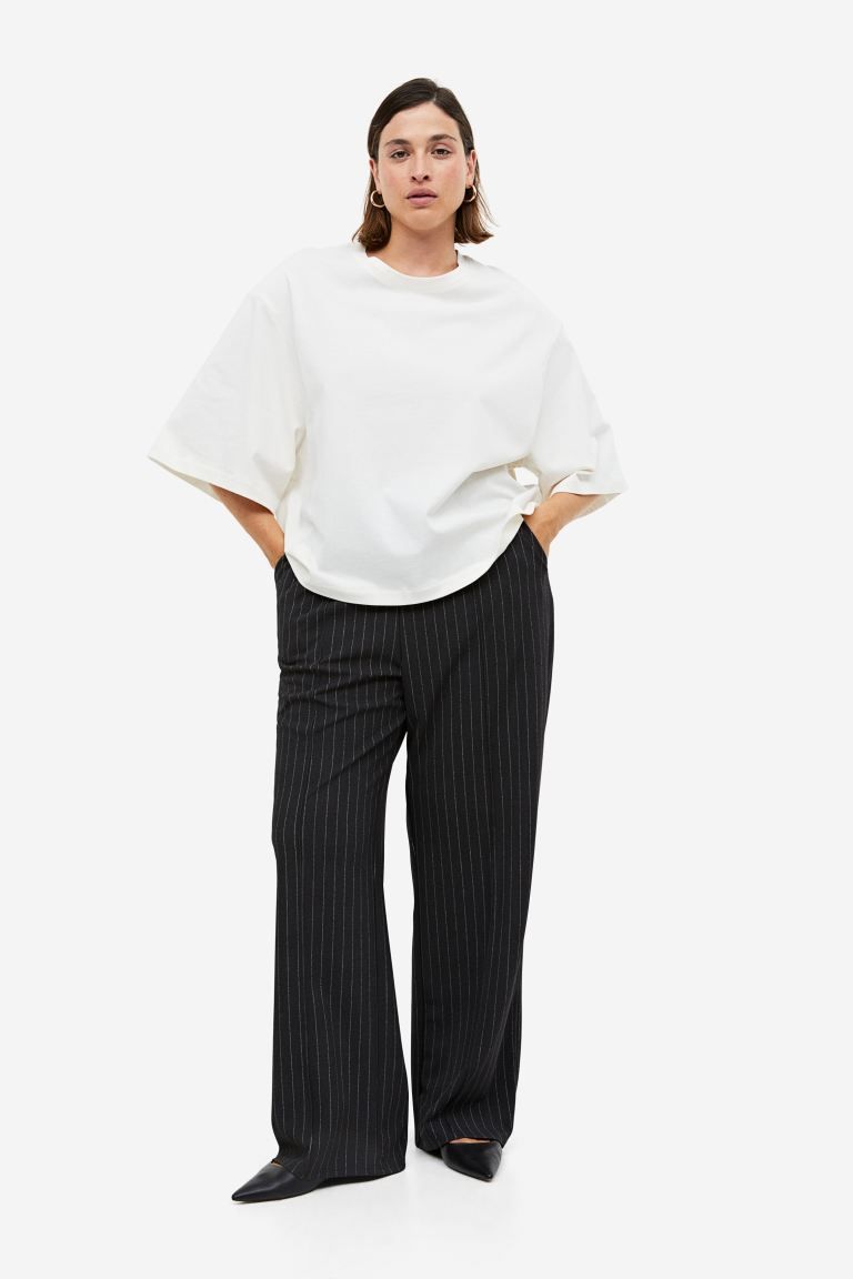 High-waisted tailored trousers - Dark grey/Pinstriped - Ladies | H&M GB | H&M (UK, MY, IN, SG, PH, TW, HK)