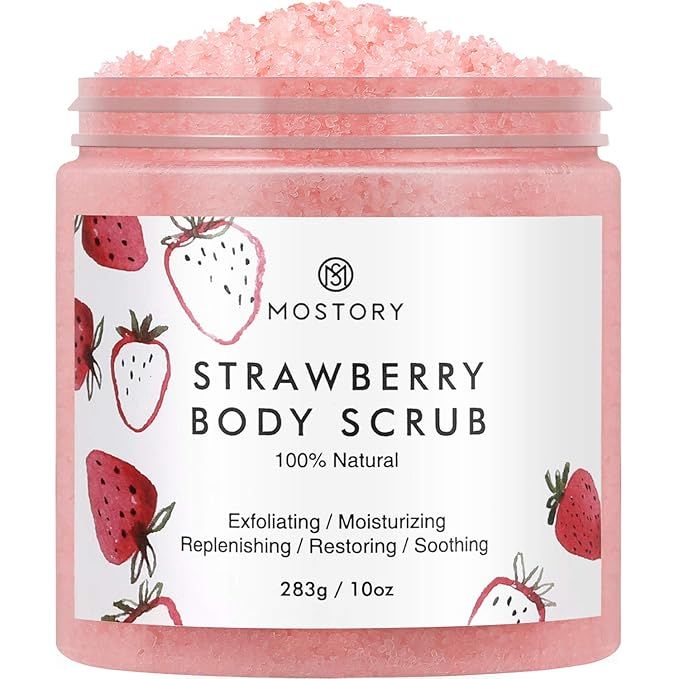 Sweet Strawberry Exfoliating Body Scrub - Organic Dead Sea Salt Natural Exfoliator Anti Aging Acn... | Amazon (US)