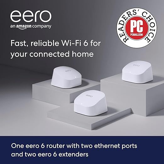 Amazon eero 6 dual-band mesh Wi-Fi 6 system with built-in Zigbee smart home hub (3-pack, one eero... | Amazon (US)