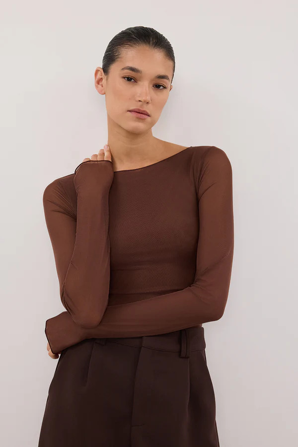 NYRA CHOC LONG SLEEVE MESH TOP | DISSH
