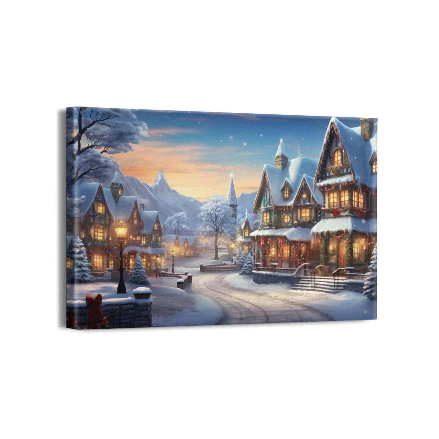 Christmas Wall Art - Christmas Canvas Painting, Winter Snow House Scene Pictures, Santa Sleigh Ca... | Walmart (US)