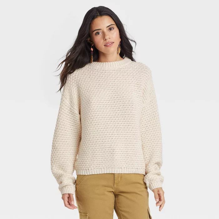 Women&#39;s Crewneck Pullover Sweater - Universal Thread&#8482; Cream L | Target