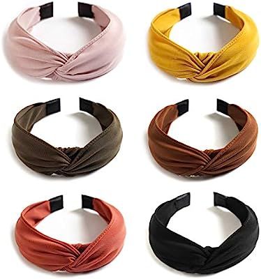 6 Pack Wide Plain Headbands,Unime Twist Knot Turban Headband Yoga Hair Band Fashion Elastic Hair ... | Amazon (US)