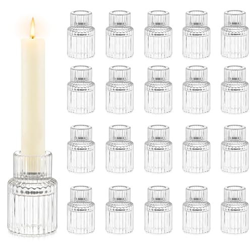 Hewory Taper Candle Holders Bulk, 20PCS Clear Glass Candlestick Holders | Amazon (US)