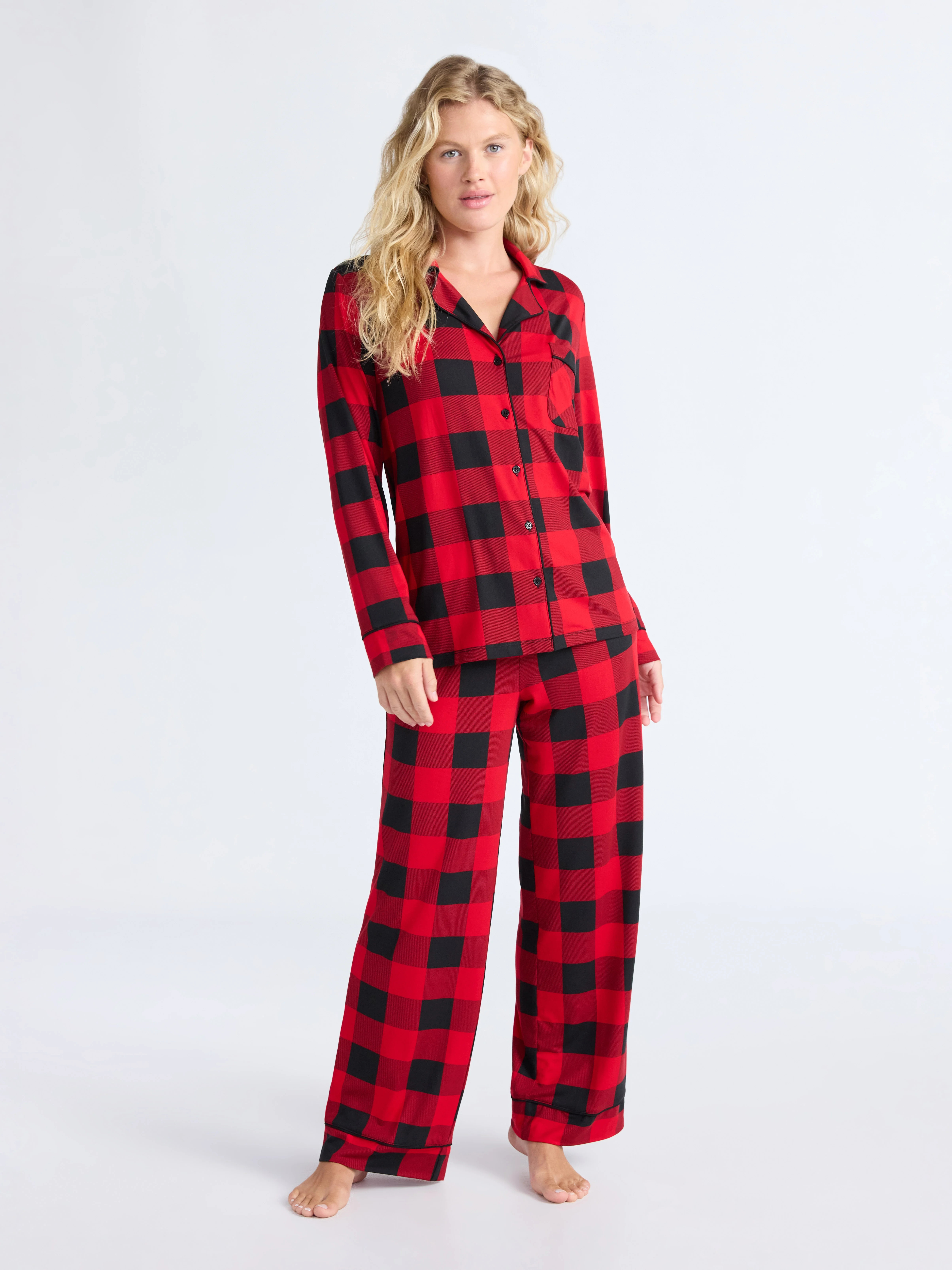 Joyspun Women’s Dreamy Soft Collection Long Sleeve Top and Pants Pajama Set, Sizes XS-4X - Walm... | Walmart (US)