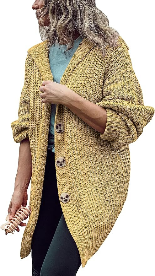 LOGENE Women's Open Front Chunky Knit Sweater Oversized Batwing Long Sleeve Cardigan Outerwear | Amazon (US)