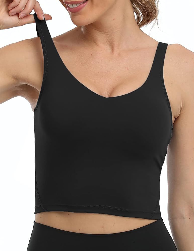 YUNOGA Women's Wirefree Padded Sport Bra Light Support Athletic Bra Workout Cropped Tank Top | Amazon (US)