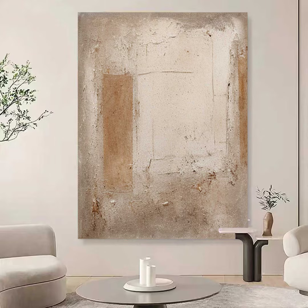 Wabi-sabi Wall Art Brown Abstract Geometric Painting Brown Beige Texture Painting on Canvas Large... | Etsy (US)