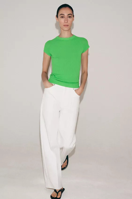 SHORT SLEEVE RIB KNIT TOP | Zara US