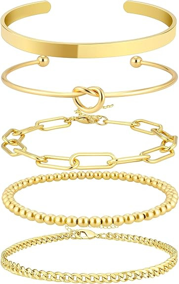 Bangle Cuff Bracelet Set for Women Bracelet Stack Adjustable Tennis/Beaded/Paperclip/Cuban Link C... | Amazon (US)