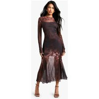 boohoo Women's Floral Godet Hem Maxi Dress in Brown | Size: 10 | Knitted | boohoo (US & Canada)