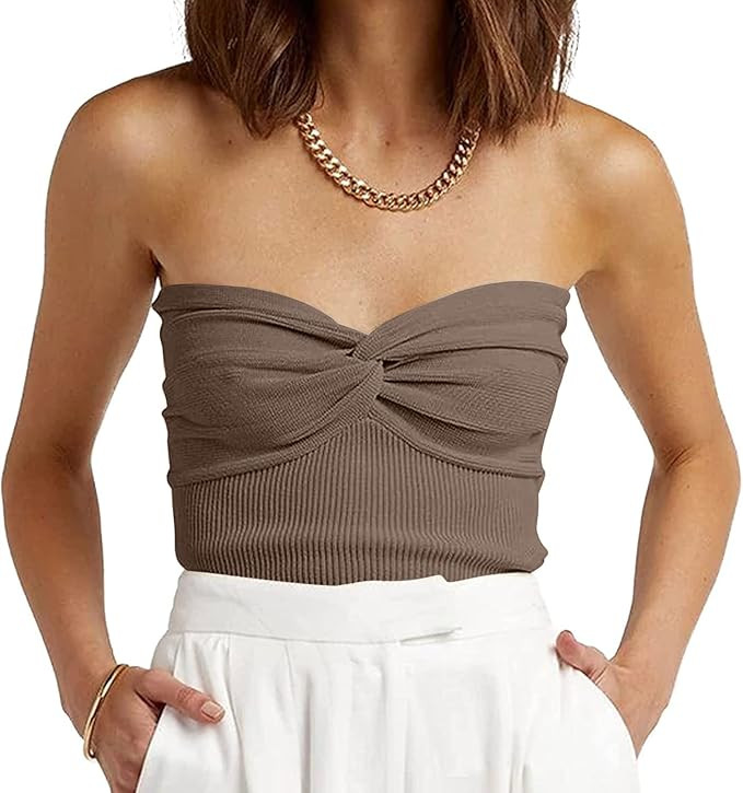 EFAN Womens Tube Tops Summer Sweater Twist Knot Front Knit Bandeau Strapless Ribbed Sleeveless Y2... | Amazon (US)