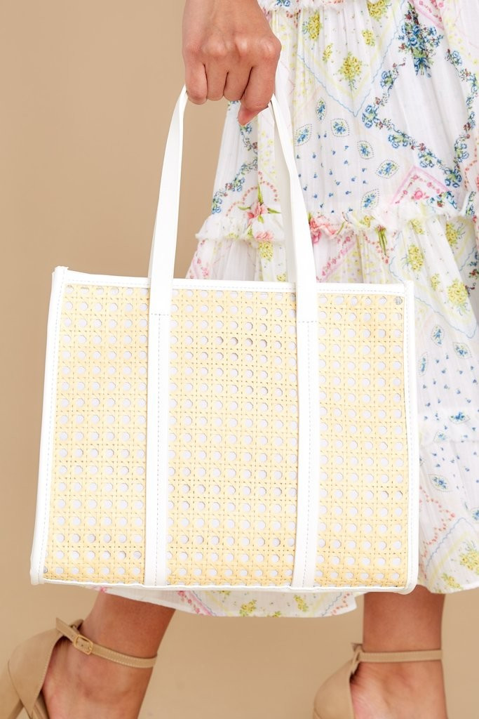 Line Me Up White Tote Bag | Red Dress 