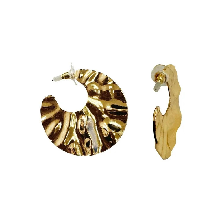 Time and Tru Hammered C-Hoop Gold Fashion Earrings - Walmart.com | Walmart (US)