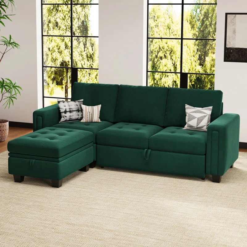 Velvet Modular Sectional L-Shaped Sleeper Sofa Bed With Storage Ottoman For Living Room Apartment | Wayfair North America