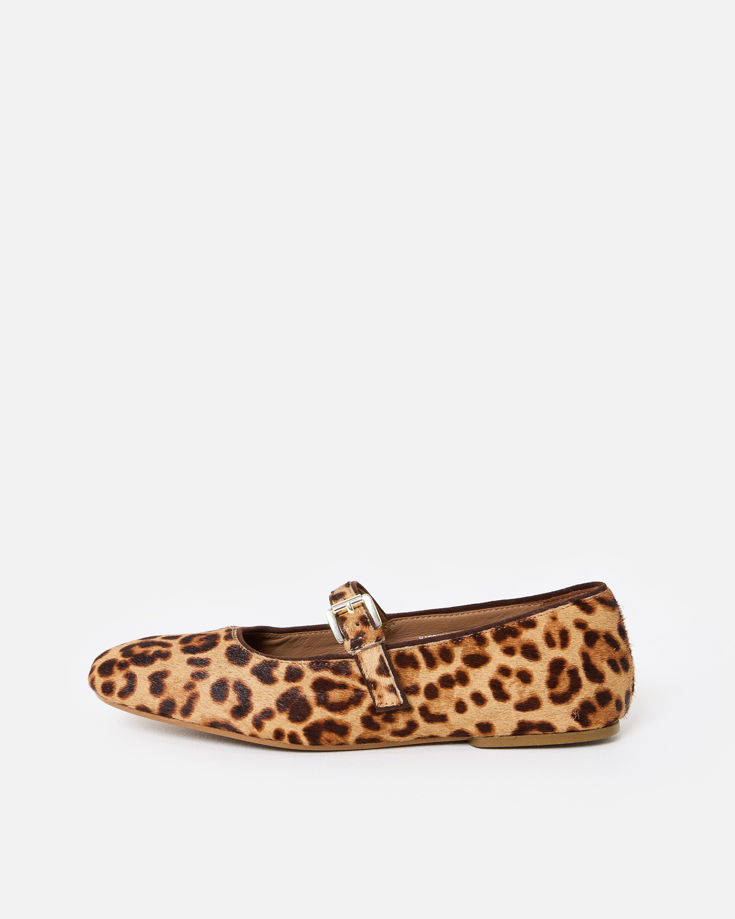 Brown Leopard Print Leather Ballet Flats, size UK 3 | Oliver Bonas (Global)