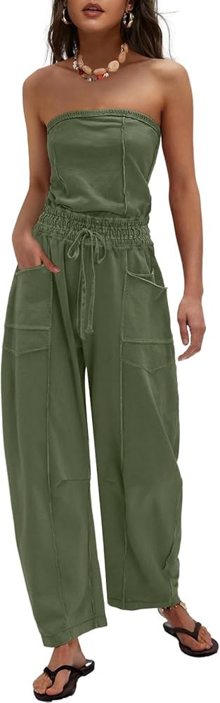 LAMISSCHE Womens Casual Strapless Jumpsuits off the Shoulder Summer Rompers Sleeveless One Piece ... | Amazon (US)