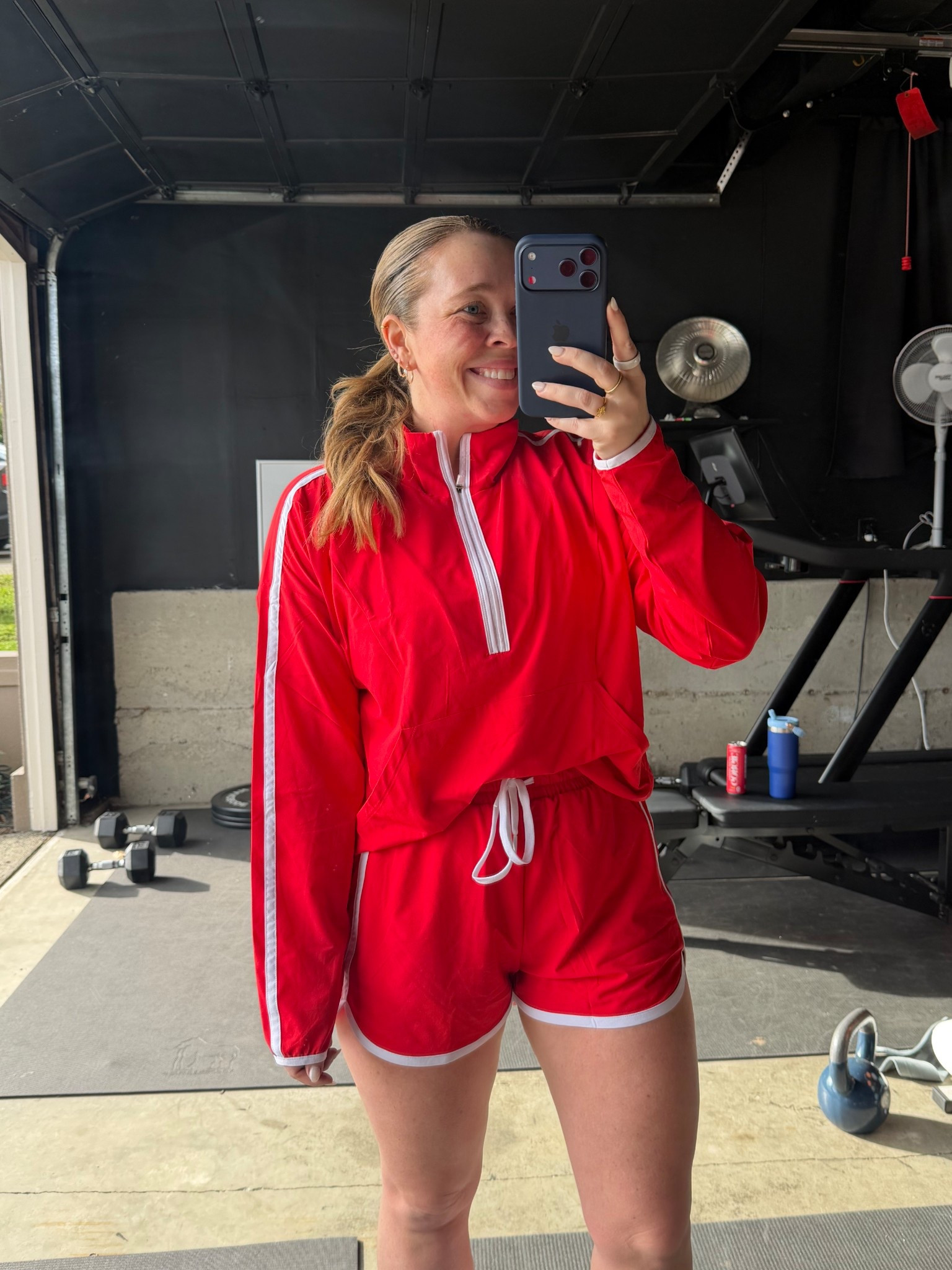 Size large in top and bottoms. Shorts are a 2.5” inseam with built in micro bike shorts. 

#LTKfitnessgoals #LTKMidsize #LTKValentine