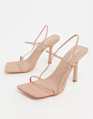 Public Desire Rayelle square toe heeled sandals in beige | ASOS (Global)
