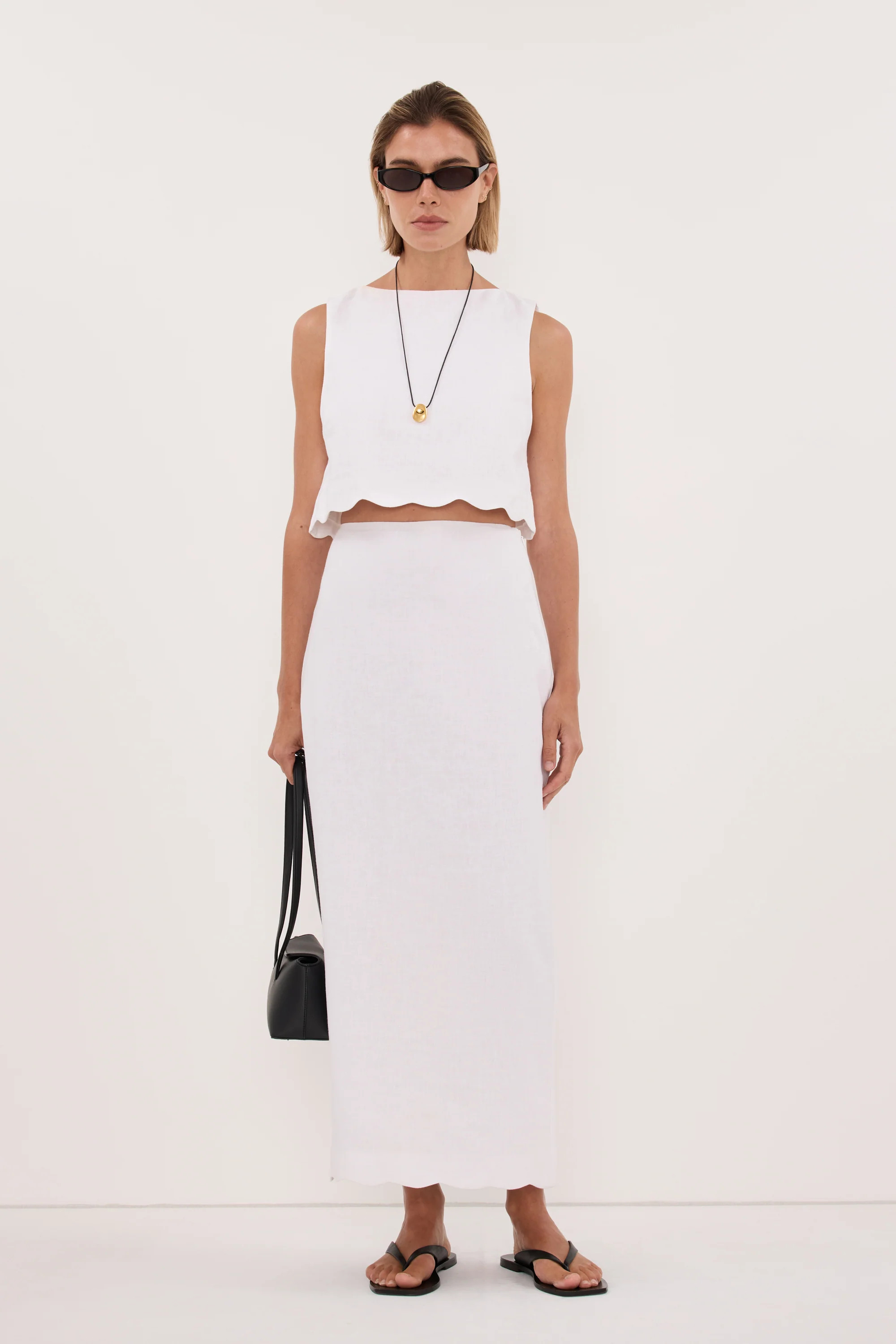 LELA WHITE LINEN MIDI SKIRT | DISSH