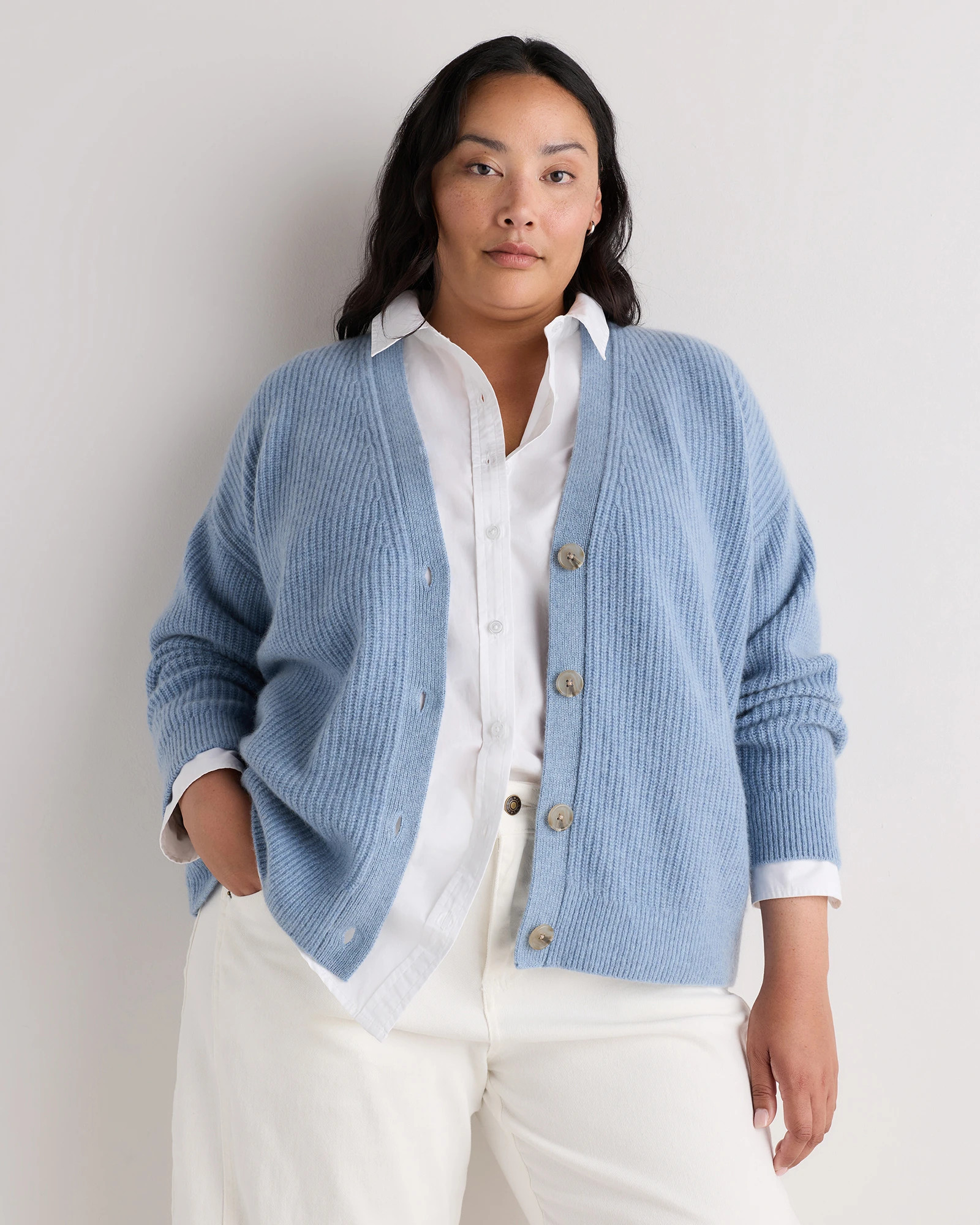 Quince | Women's Mongolian Cashmere Fisherman Boxy Cropped Cardigan Sweater in Oatmeal, Size 1X | Quince