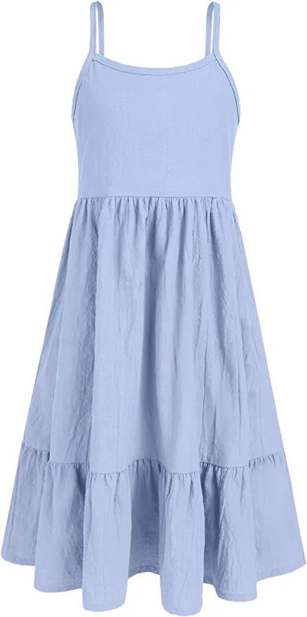 Amazon.com: Arshiner Kids Sundress Pink Beach Linen Casual Dress Cotton Spaghetti Strap Dresses f... | Amazon (US)