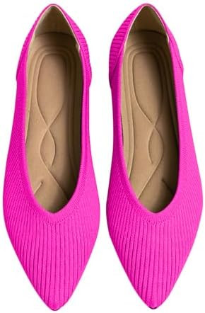 TINGRISE Women's Flats Shoes Pointed Toe Knit Ballet Comfortable Dressy Slip On Flat | Amazon (US)