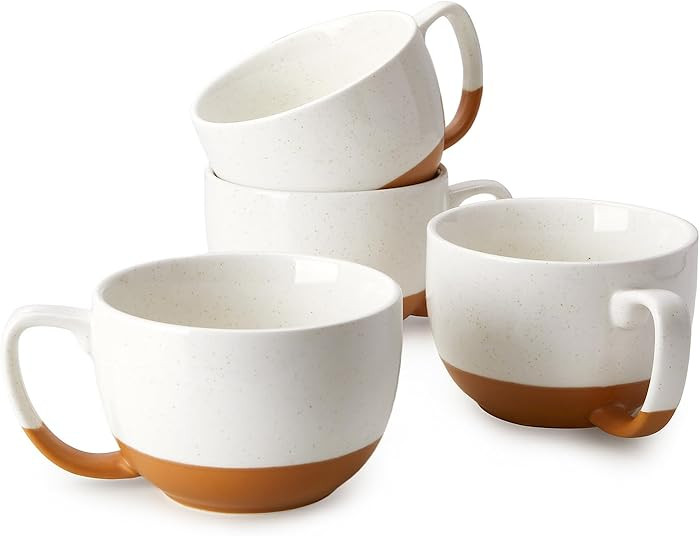 Teocera Beige Coffee Mugs Set of 4, 16 oz Ceramic Coffee Mug, Large Mug Set with Handle for Cold ... | Amazon (US)