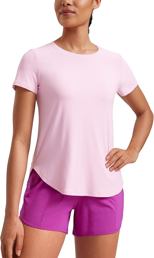 CRZ YOGA Cloudweight Workout Tops for Women Lightweight Athletic Short Sleeve Shirts Gym Running ... | Amazon (US)
