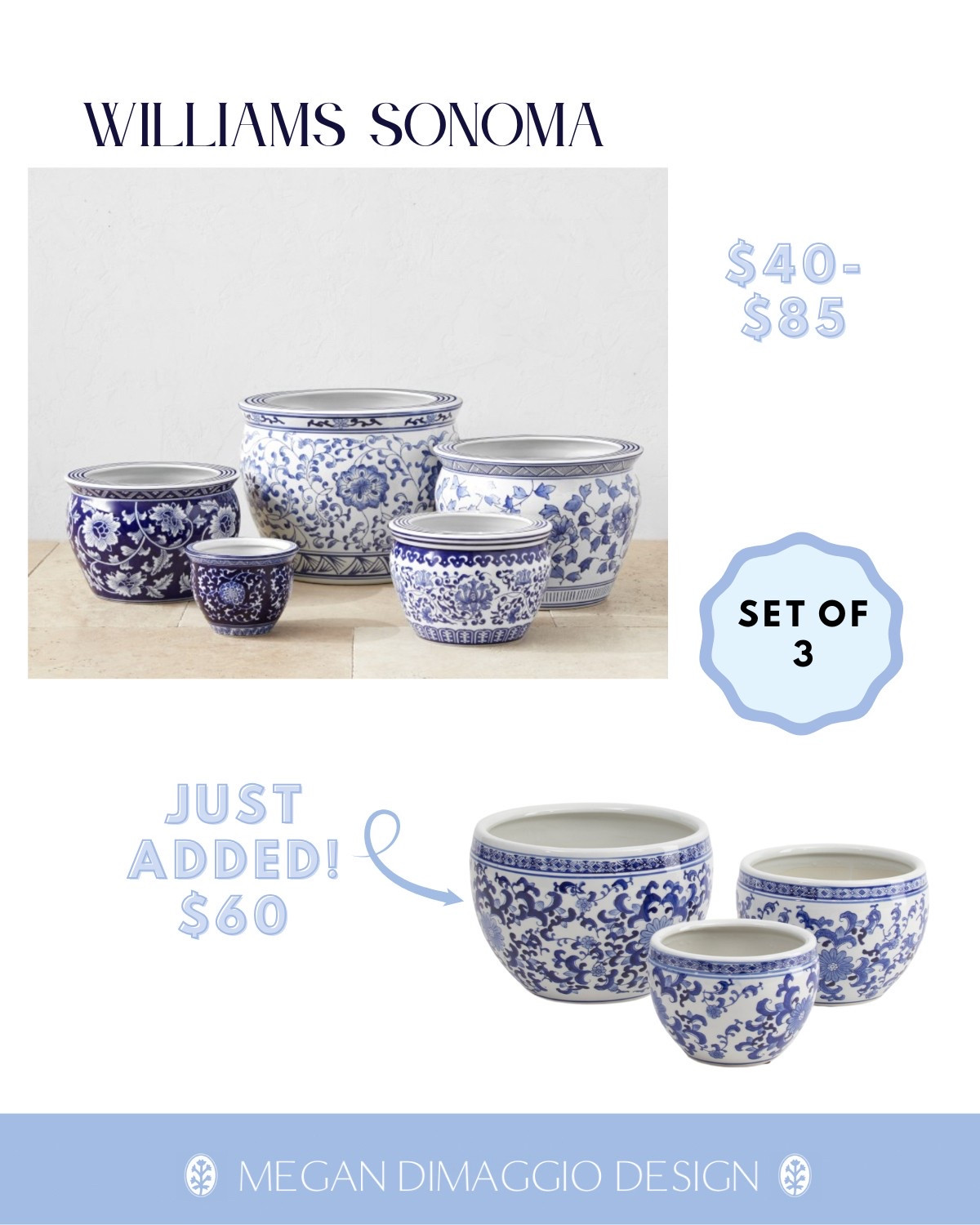 Williams Sonoma Blue & white planters look for less!! 😍🙌🏻 Set of 3 for only $60 🤯🌷

#LTKHome #LTKFindsUnder100 #LTKSeasonal