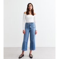 Women's Blue Patch Pocket Crop Wide Leg Jeans New Look | New Look (UK)