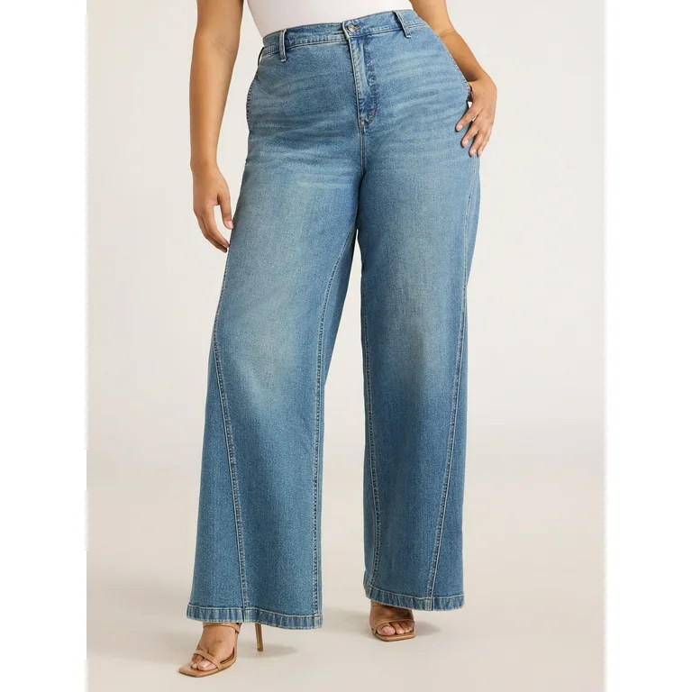 Sofia Jeans Women's Plus Size Diana Palazzo Super High Rise Seamed Jeans, 31.5" Inseam - Walmart.... | Walmart (US)