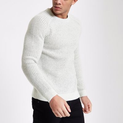 Cream raglan sleeve fisherman sweater | River Island (US)