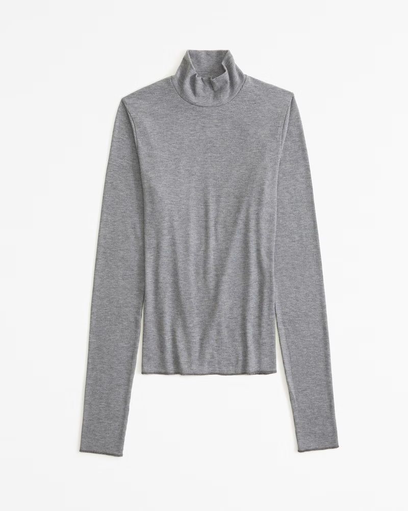 Women's Long-Sleeve Featherweight Rib Tuckable Mockneck Top | Women's A&F Essentials | Abercrombi... | Abercrombie & Fitch (US)