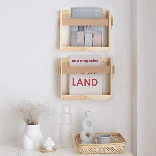 Amazon.com: FIRADE Wall-Mounted Magazine Holder with PU Leather Strap,Wood Magazine Rack,File Org... | Amazon (US)
