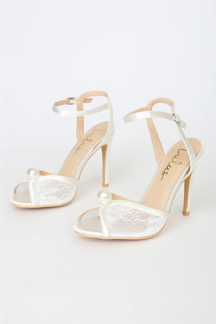 Luelue White Lace Pearl Ankle Strap High Heel Sandals | Lulus (US)