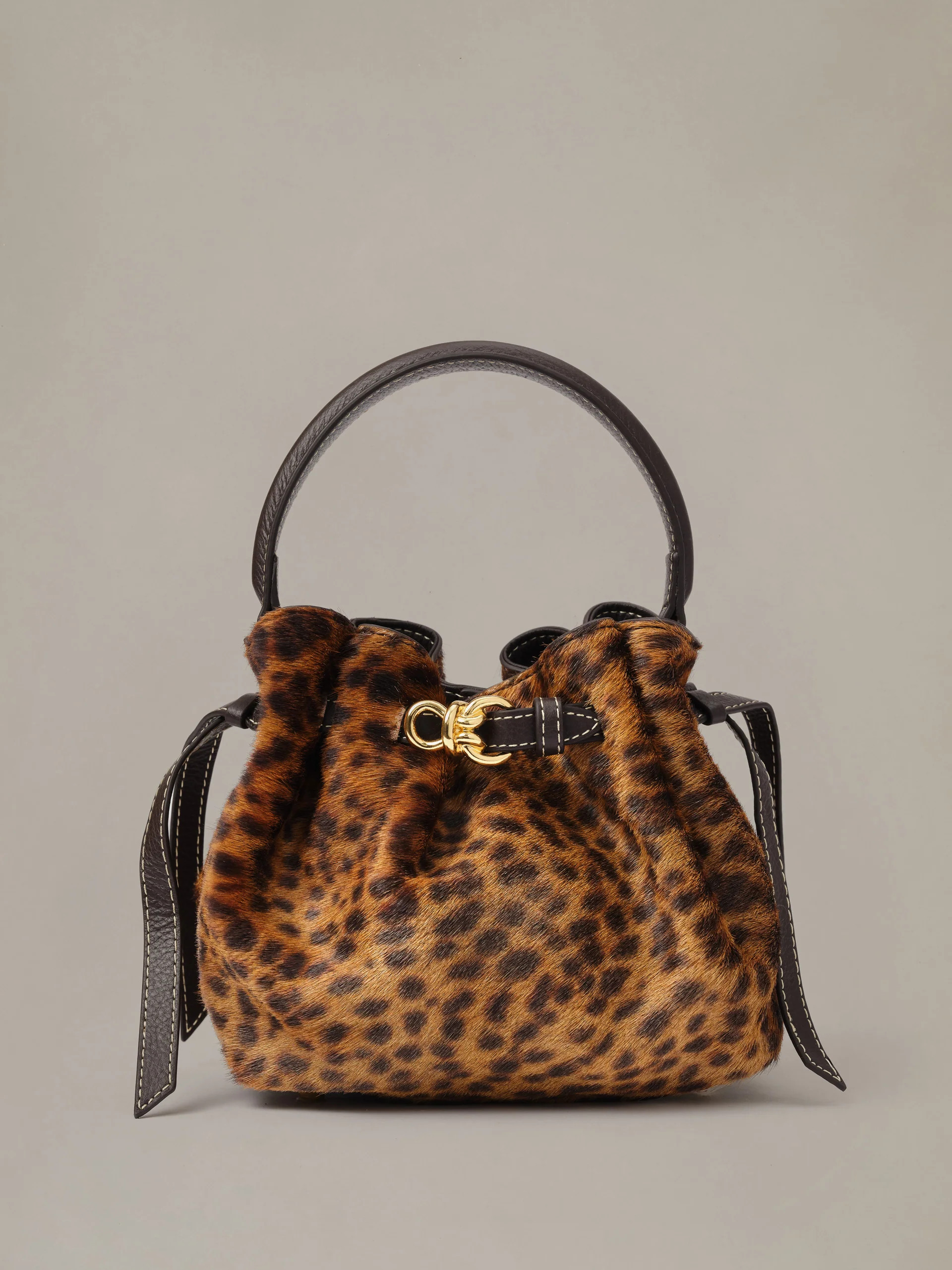 J.McLaughlin Women's The Mini Lex Pony Hair Handbag in Leopard Brown/Dark Brown | Leather | J.McLaughlin