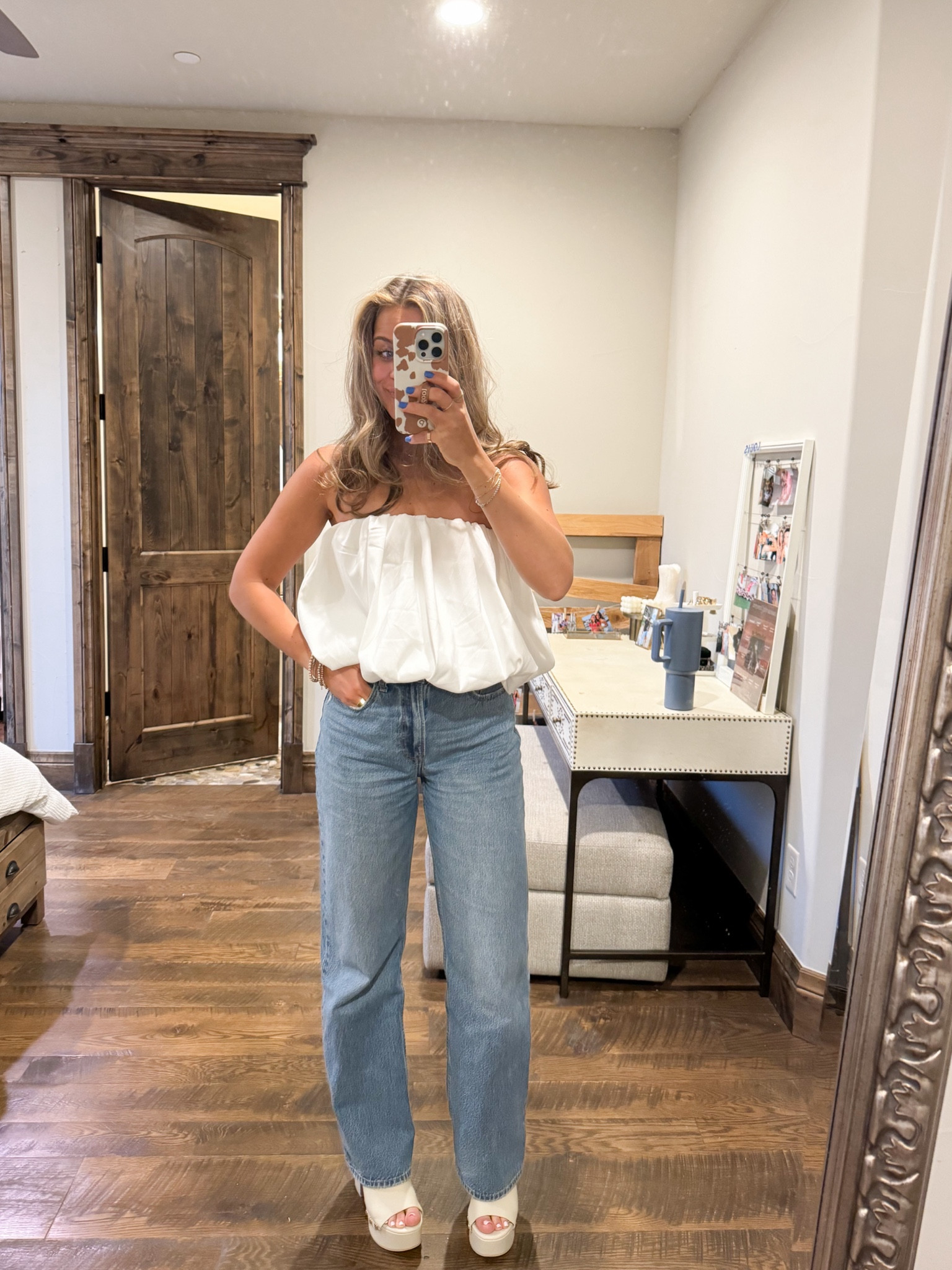 Cute & fun summer outfit! 
(Top is zara “voluminous off-the-shoulder bodysuit”)

#LTKShoeCrush #LTKSeasonal #LTKWorkwear