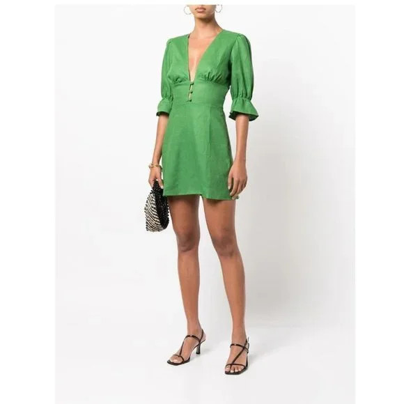 Reformation Kelly Green Simi Linen Mini Dress NWT | Poshmark