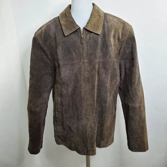 Cezani Jacket L Leather Suede Brown Full Zip Coat Mens Solid Basic Heavy  | eBay | eBay US