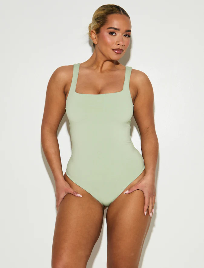 Square Neck Sleeveless 'Jade' Bodysuit - Matcha | RELR