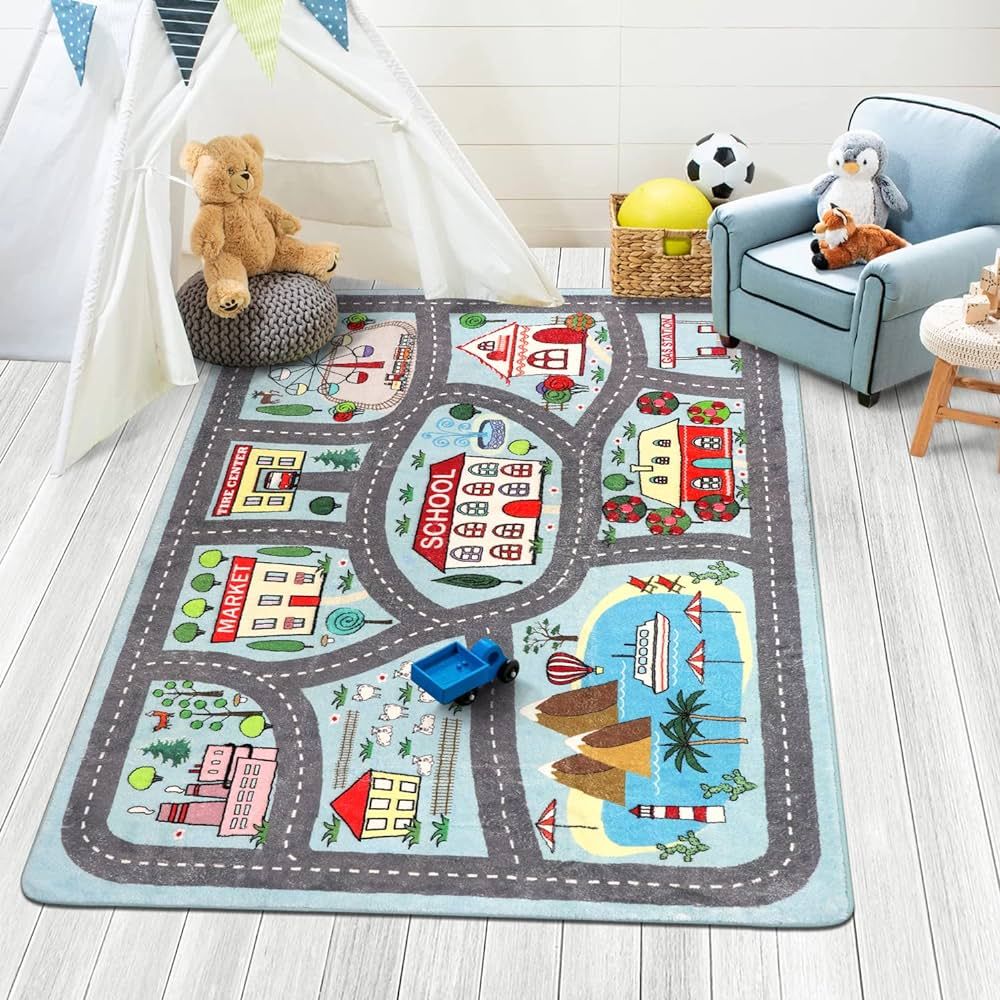 LIVEBOX Blue 3'x5' Polyester Country Style Area Rug | Amazon (US)