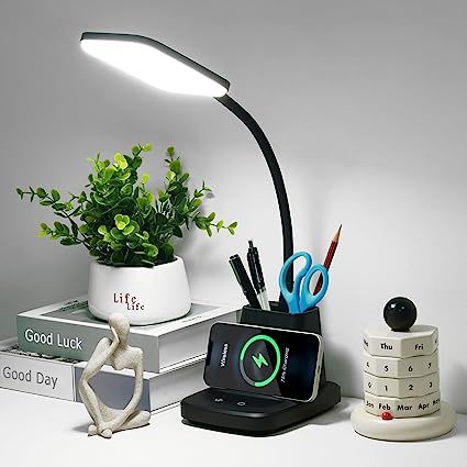 LED Desk Lamp with Wireless Charger, Sailstar Black Desks Lamp for Home Office, 3 Color Modes, St... | Amazon (US)