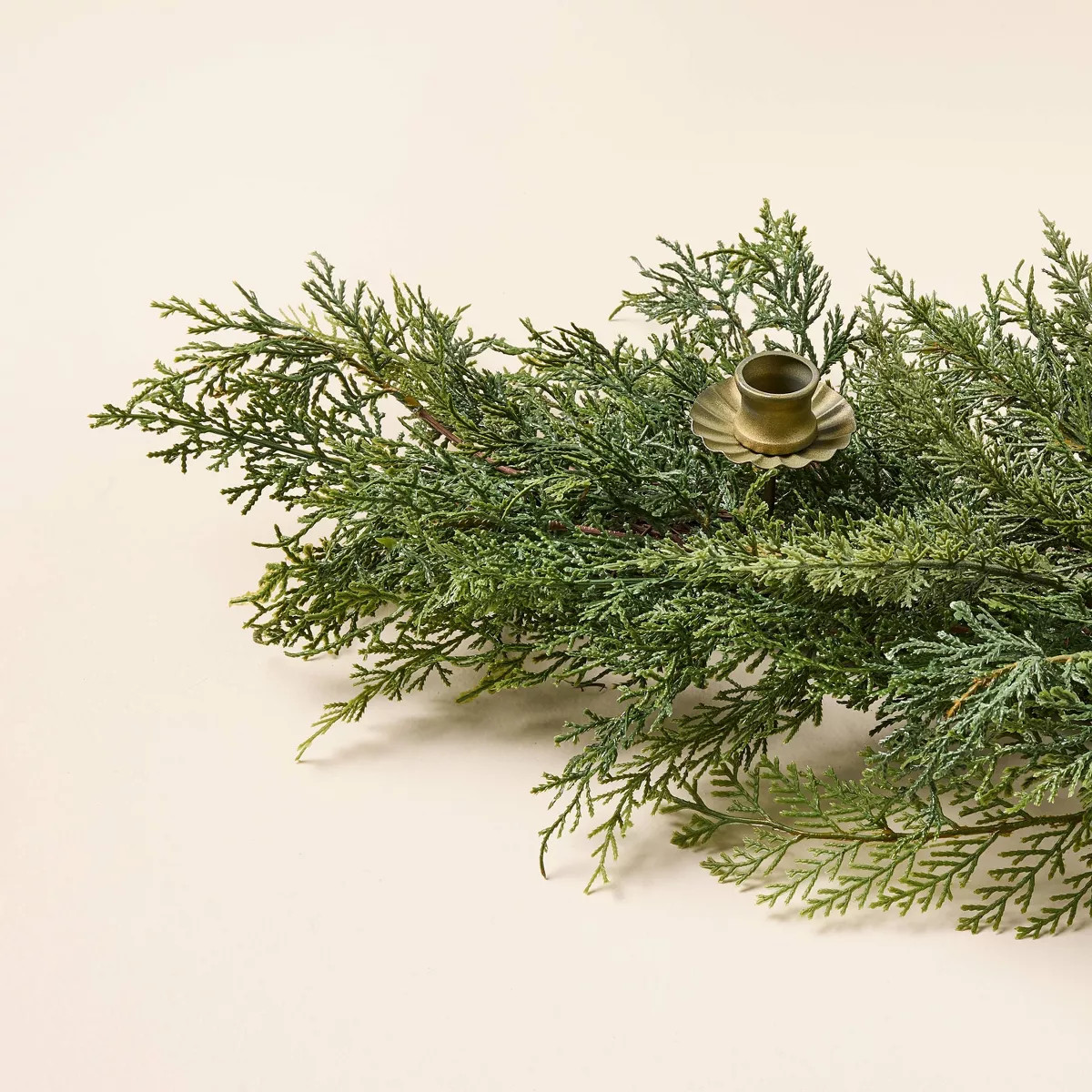 36" Greenery Centerpiece with Brass Candle Holder - Hearth & Hand™ with Magnolia | Target