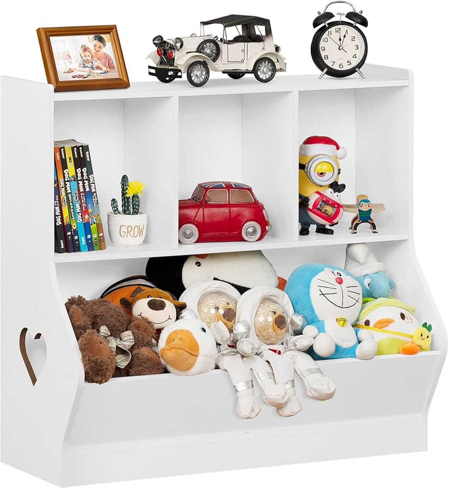 Lerliuo Kids White Toy Storage Organizer, Children Small Bookcase and Bookshelf, Toddler 4 Cubby ... | Amazon (US)