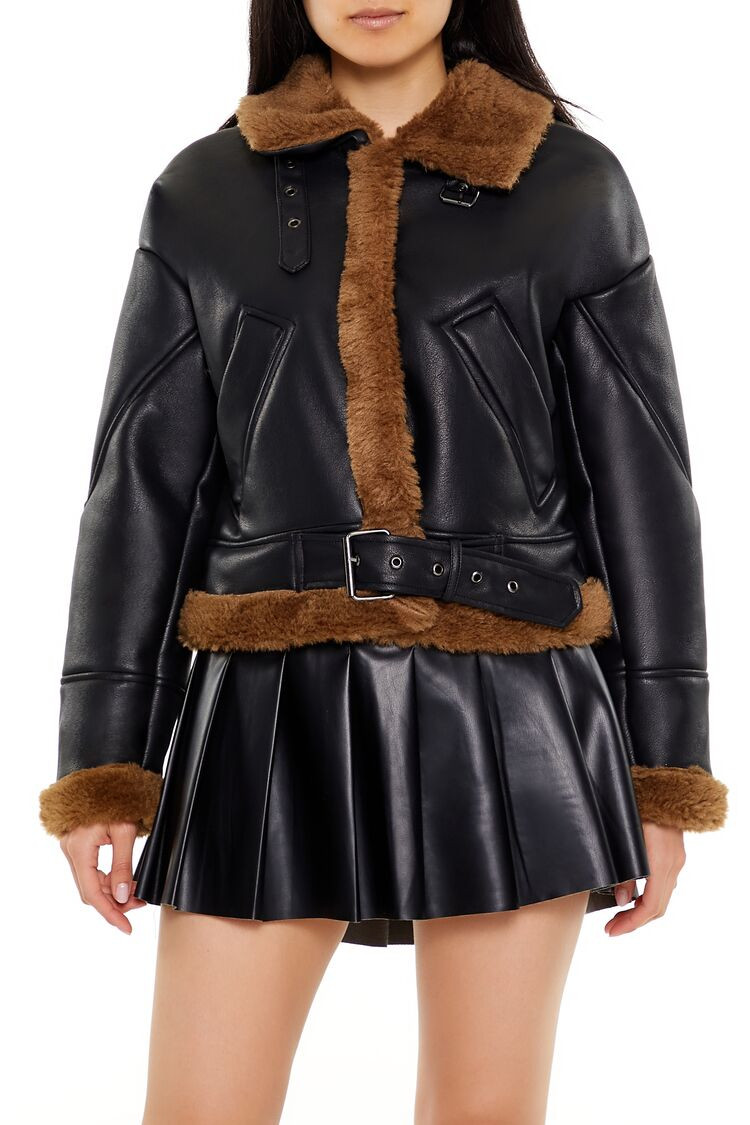 Faux Shearling-Trim Aviator Jacket | Forever 21