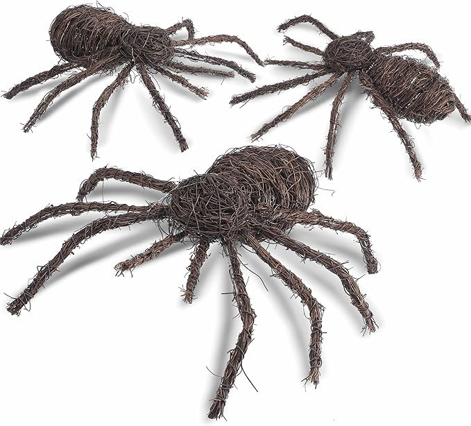 3 Pack Halloween Fake Spider Decorations 15.75" Large Rattan Woven Spider Decorations Scary Creep... | Amazon (US)