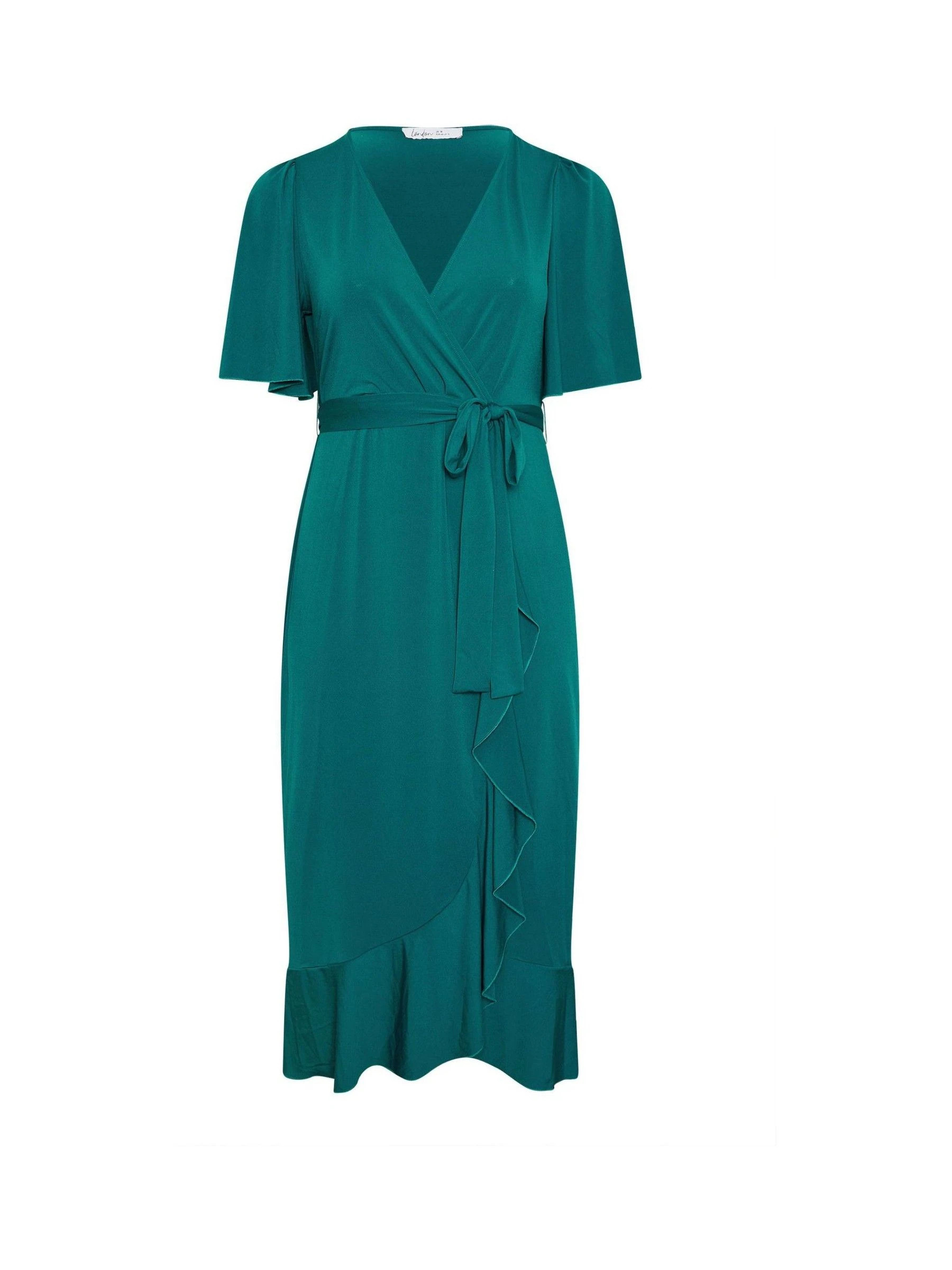 yourscurve Yours Curve Green London Wrap Ruffle Dress | Next US