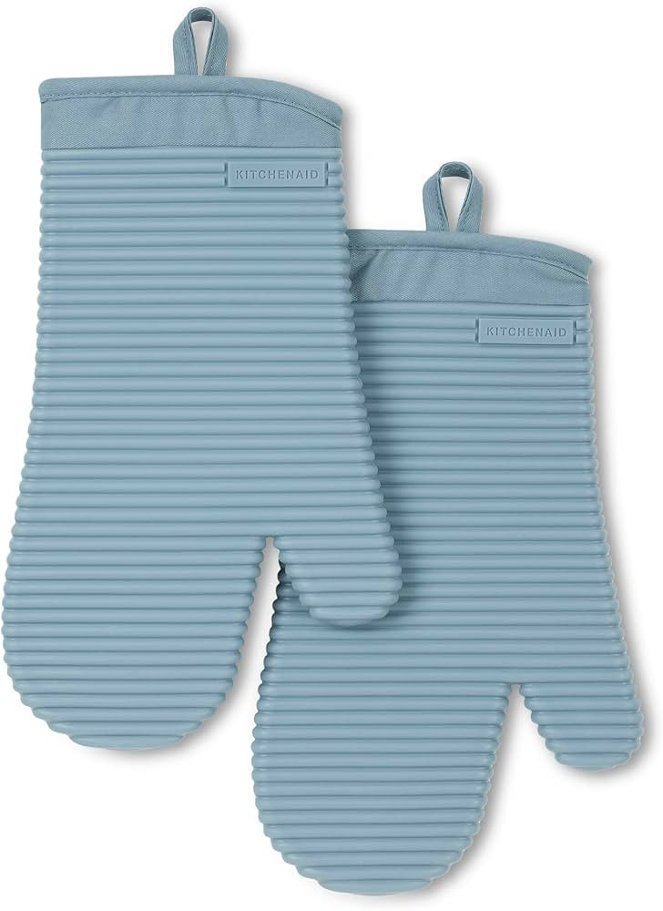 KitchenAid Ribbed Soft Silicone Oven Mitt 2-Pack Set, Fog Blue, 7.5"x13" | Amazon (US)